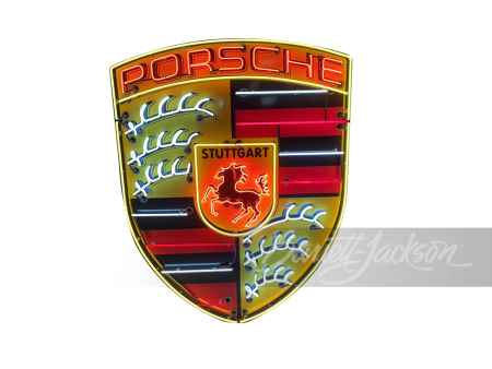 LARGE PORSCHE AUTOMOBILES TIN WITH NEON SIGN