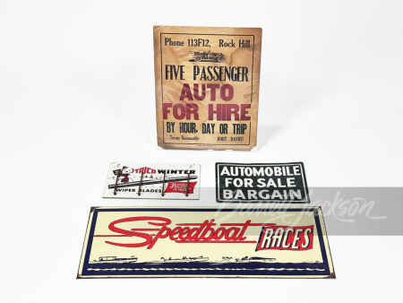 LOT OF FOUR VINTAGE AUTOMOTIVE- AND BOAT-RELATED SIGNS